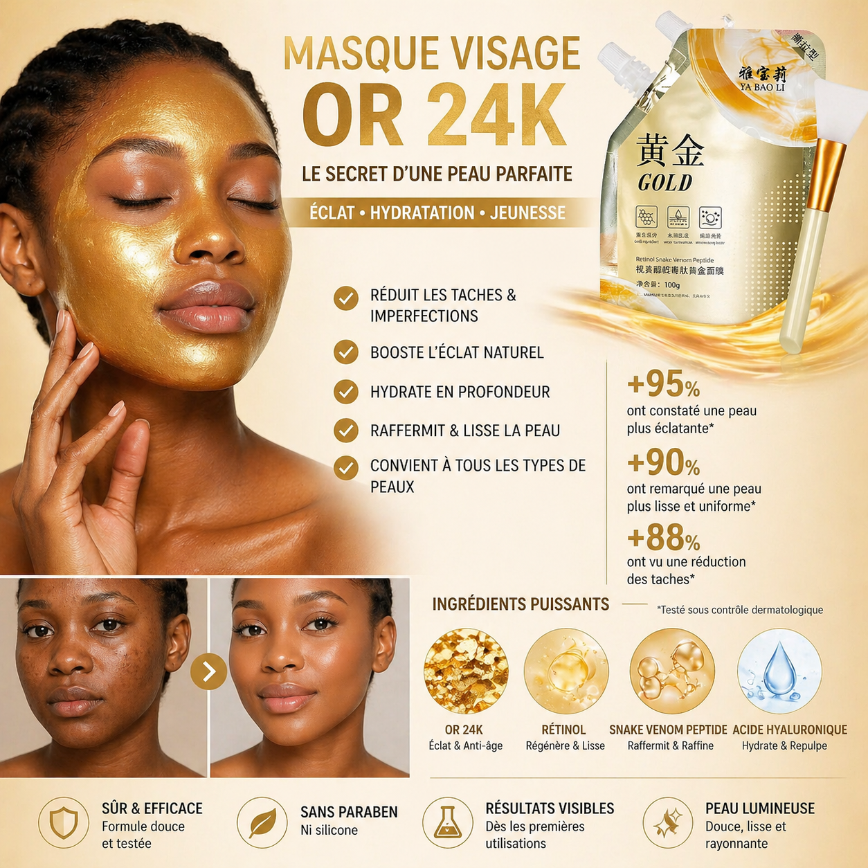 Masque Gold Anti-Âge – Résultats Visibles en 7 Jours