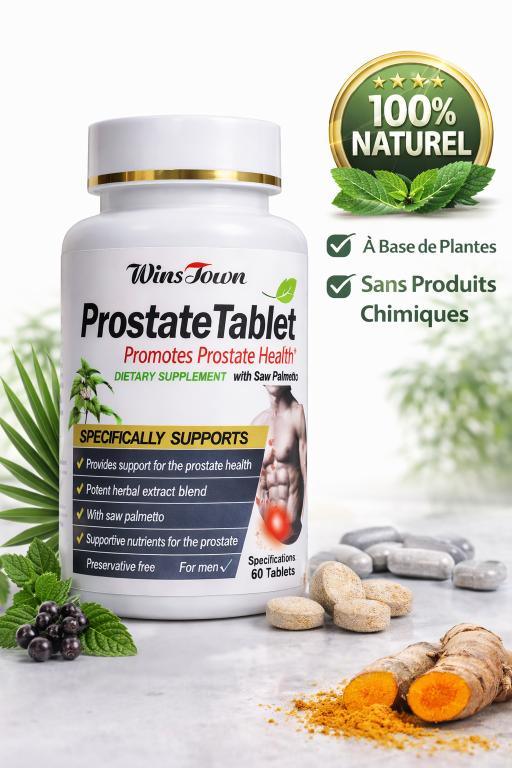 Complément Naturel pour la Santé de la Prostate – 60 Comprimés à Base de Plantes