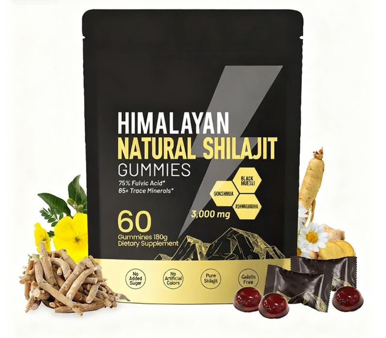 60 Gummies Énergétiques Shilajit de l'Himalaya Naturel